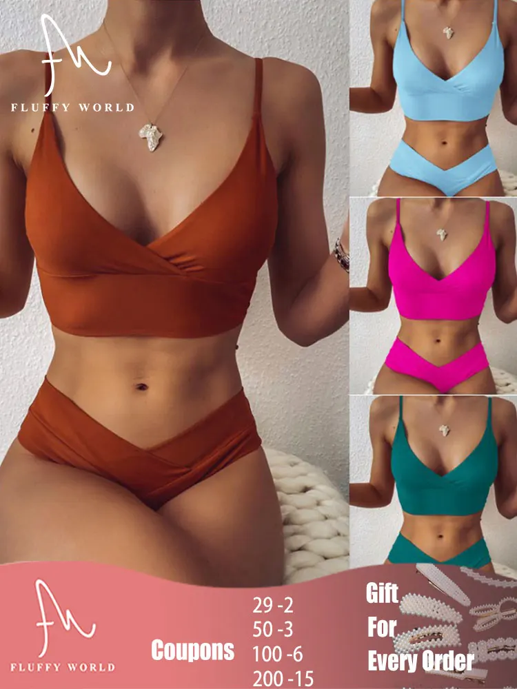 

Женский однотонный бикини с высокой талией, пикантный купальный костюм, Бразильская одежда для плавания, жилет, комплект бикини, пляжная од...