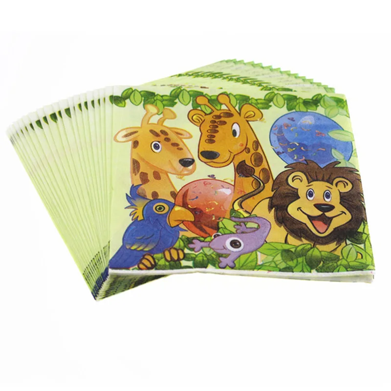 20 шт./лот бумажные салфетки с милым слоном/жирафом/львом для детей днем рождения