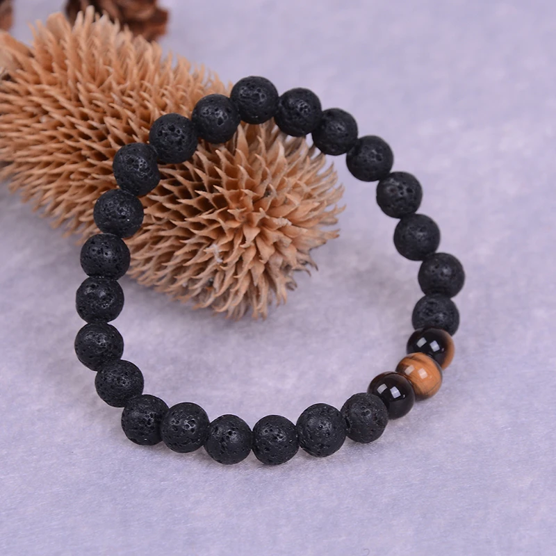 

Lava Rock Stone Tigers Eye Stone Essential Oils Diffuser Bead Bracelet For Women Men Relax Body