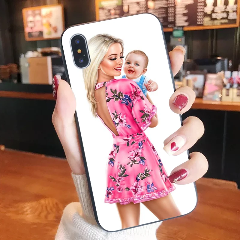 

Cute Brown Hair Boy Girl princess Mom Baby Soft Silicone TPU Phone Cover for iPhone X XS MAX 6 6S 7 7plus 8 8Plus 5 5S XR