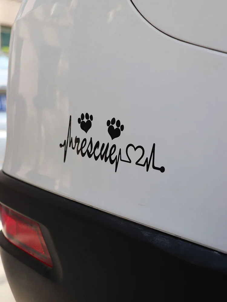 

ZTTZDY 15.9*6.4CM RESCUE Cat Lifeline Car Sticker Heartbeat Vinyl Decal Footprints Black/Silver ZJ4-0151