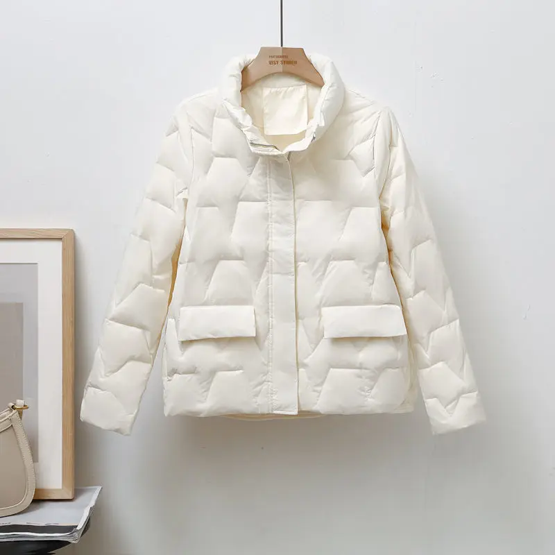 

2021 Autumn And Winter New Lightweight Down Jacket Ladies Short Stand-Up Collar White Duck Down Warm Large Size Female Coat