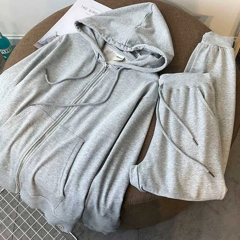 

Spring And Autumn New Suit Zipper Hooded Sweater Women's Suit Korean Loose Harem Pants Sports And Leisure Two-piece Thin Section