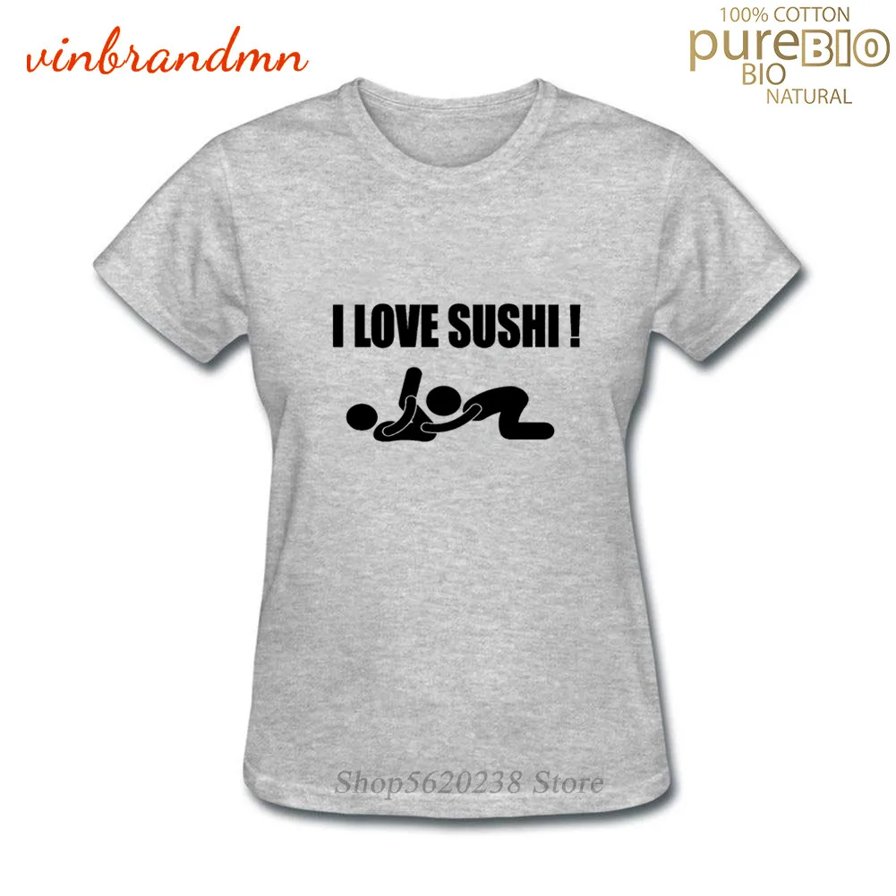 Забавная женская футболка с надписью I Love Sushi хлопковая Сексуальная короткими