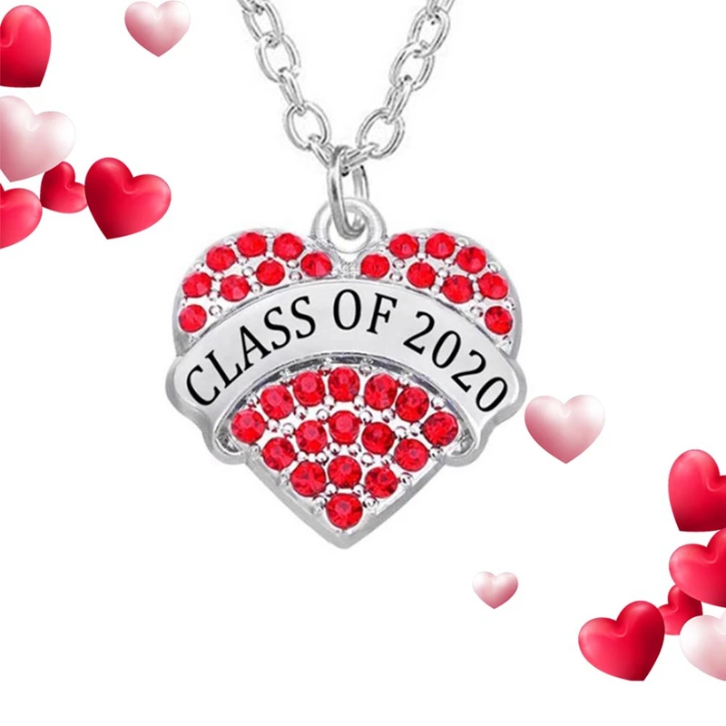 Colorful Rhinestone Crystal Heart Charm &ampamp CLASS OF 2020 Label Pendant Make Graduation Gifts Souvenir Necklace | Украшения и