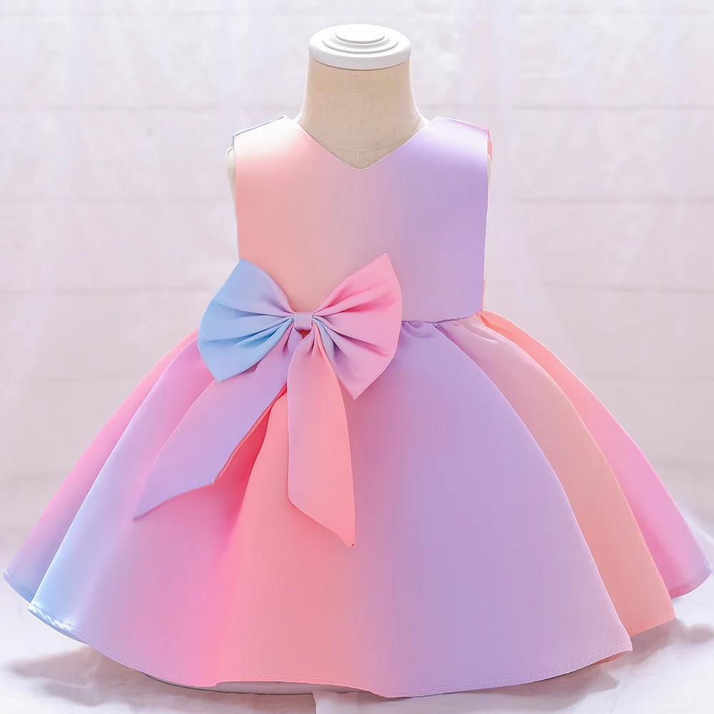 

Flower Girls Dress Kids Clothing Elegent Satin Short Princess Girls Dresses for Children Party Custumes with Bow