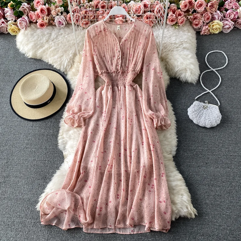

Summer Floral Dresses For Women 2021 Elegant Long Print Dresses Women Summer Sundress Chiffon V Neck Dress For Women Midi