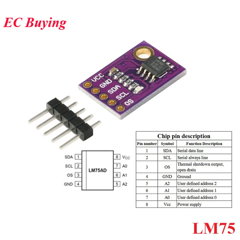 Датчик LM75 LM75A модуль датчиков температуры высокоскоростной интерфейс I2C IIC