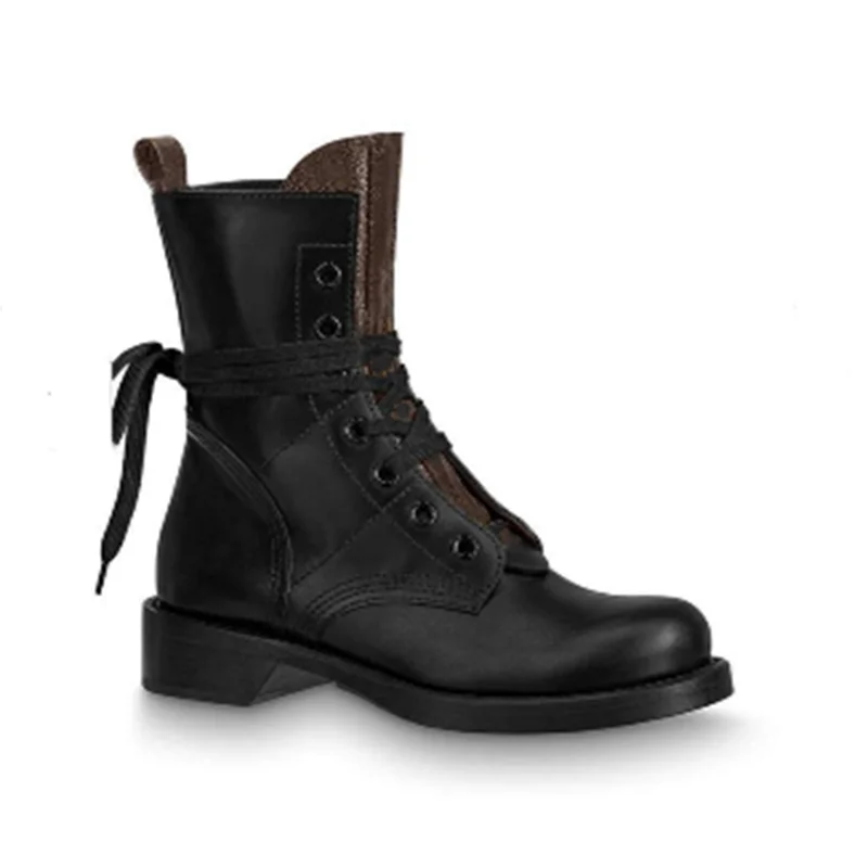 

Bottes Motorcycle Boots Black Boots Ankle Strap Lace Up Fashion Female Shoes Classic Luxury Brand Designer Botas De Mujer