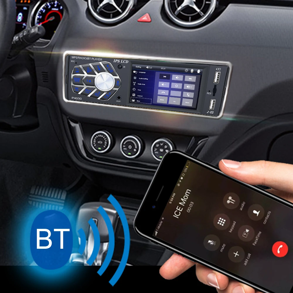 

1 DIN Car Auto Stereo Multimedia Video Player 3.8 inch IPS Display USB TF AUX-in FM Radio Receiver 7-color Backlit buttons