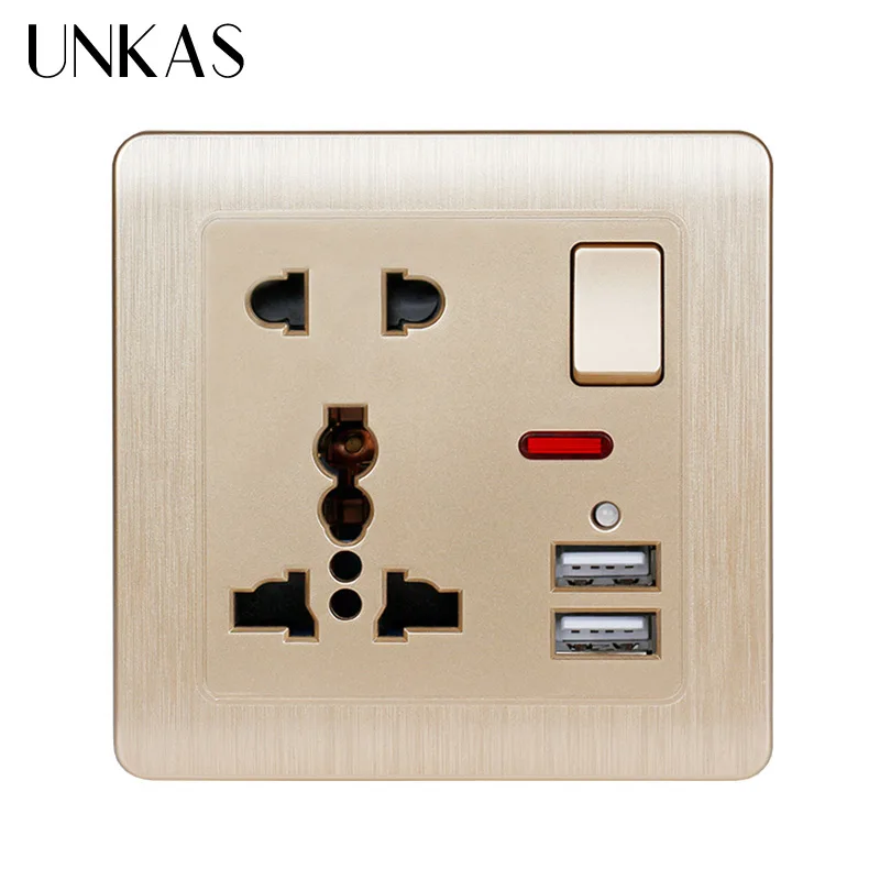 Розетка настенная UNKAS 2 1 А белая/черная/золотая со светодиодным индикатором 13 а