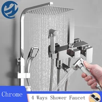rain shower faucets set shower bathroom shower faucet bidet faucetshower shelfrotatble spout faucet blackchrome type