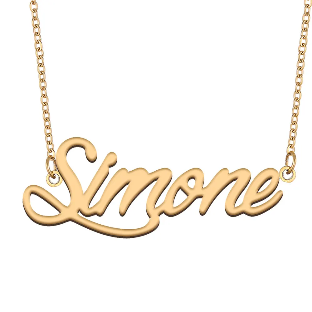 Simone Name Necklace for Women Stainless Steel Jewelry Gold Plated Nameplate Pendant Femme Mother Girlfriend Gift