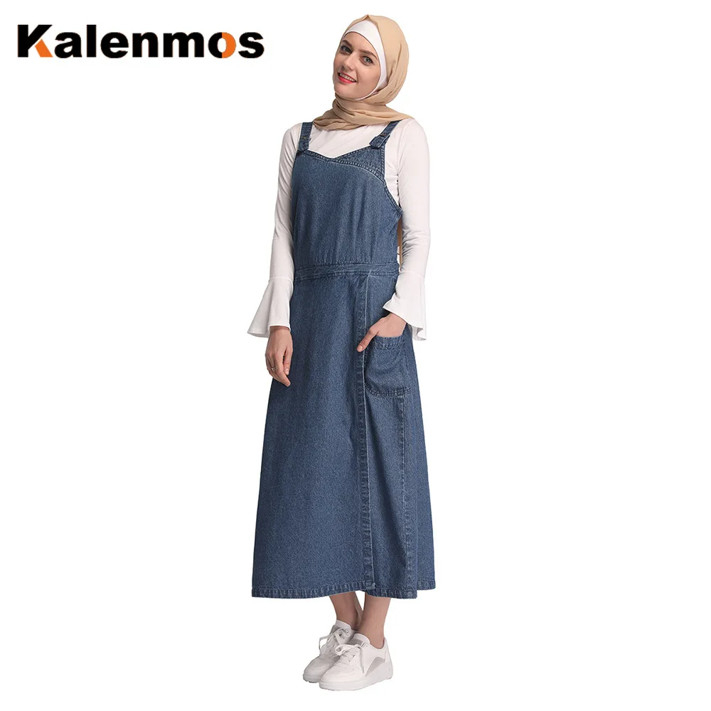 Длинные юбки для женщин джинсовая юбка на подтяжках синяя повседневная