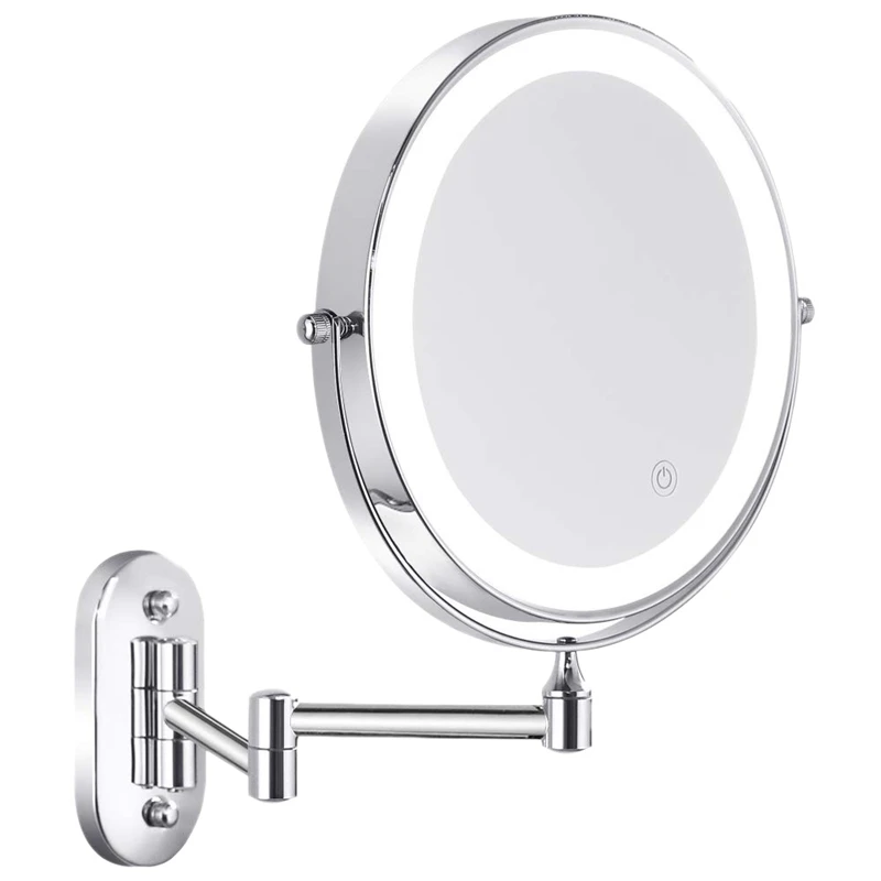 

Настенный туалетный Ванная комната Ванна, зеркало для макияжа с СВЕТОДИОДНЫЙ ПОВОРОТНЫЙ складной освещенные 1X/5X увеличительное косметичес...