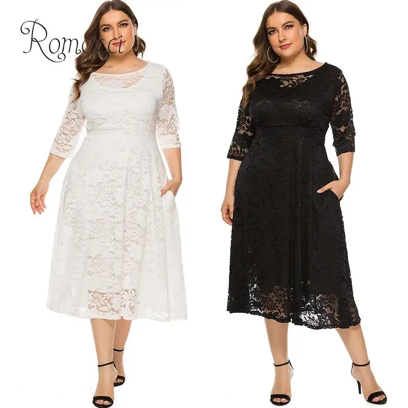 Новое модное женское платье большого размера 2020 ажурное кружевное с круглым