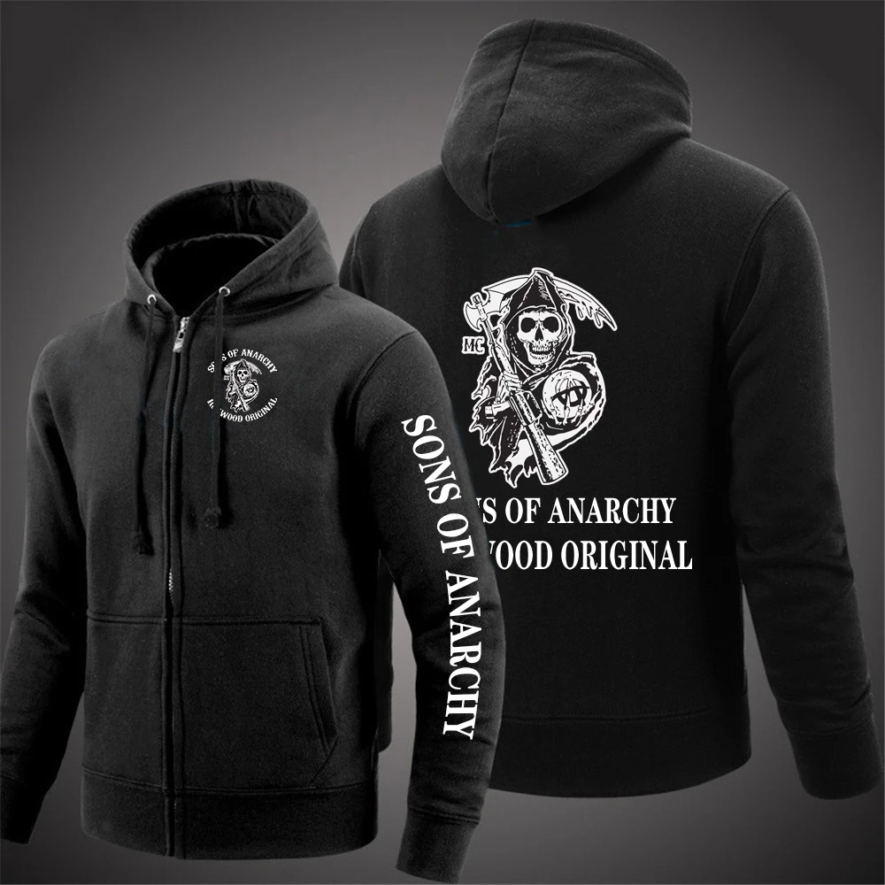 

2021 Male Cotton Solid Color SOA Tops Sons of Anarchy Zipper Jackets SAMCRO Unisex Hip Hop Sweatshirts Sport Autumn Hoodies tops