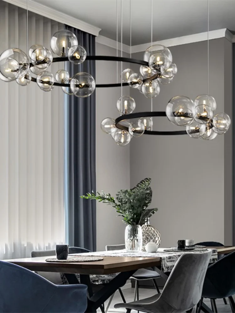 Modern Glass Bubble Dining room Chandelier Led Long Round G9 Metal Cable Hanging Lighting for Bar Restaurant | Лампы и освещение