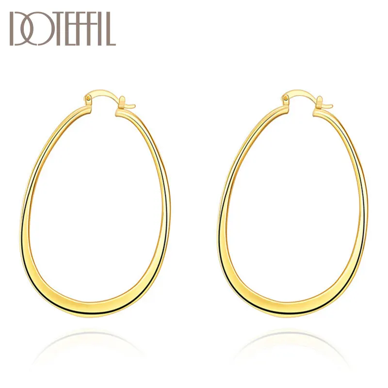 

DOTEFFIL 925 Sterling Silver 71mm 18K Gold Circle Hoop Flat U Earrings For Women Gift Fashion Charm Engagement Wedding Jewelry