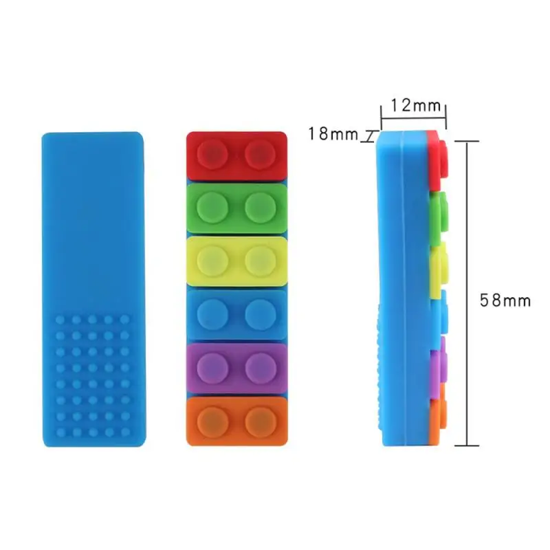 1PC Brick Chew Baby Silicone Teether Rainbow Autism Biter Sensory Chewy Toys Necklace Biting Topper Therapy Gift Wholesa | Мать и ребенок