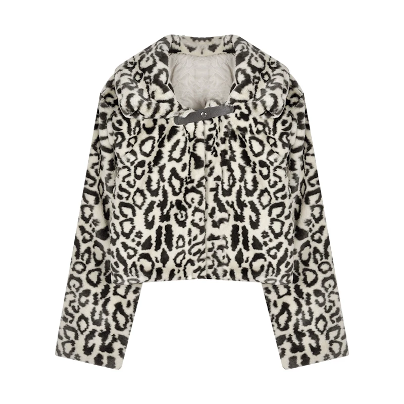 

Leopard Faux Fur Women Coats Turn-Down Collar Thicken Warm Sexy Club Style Short Empire Female Outwear Jackets Tops