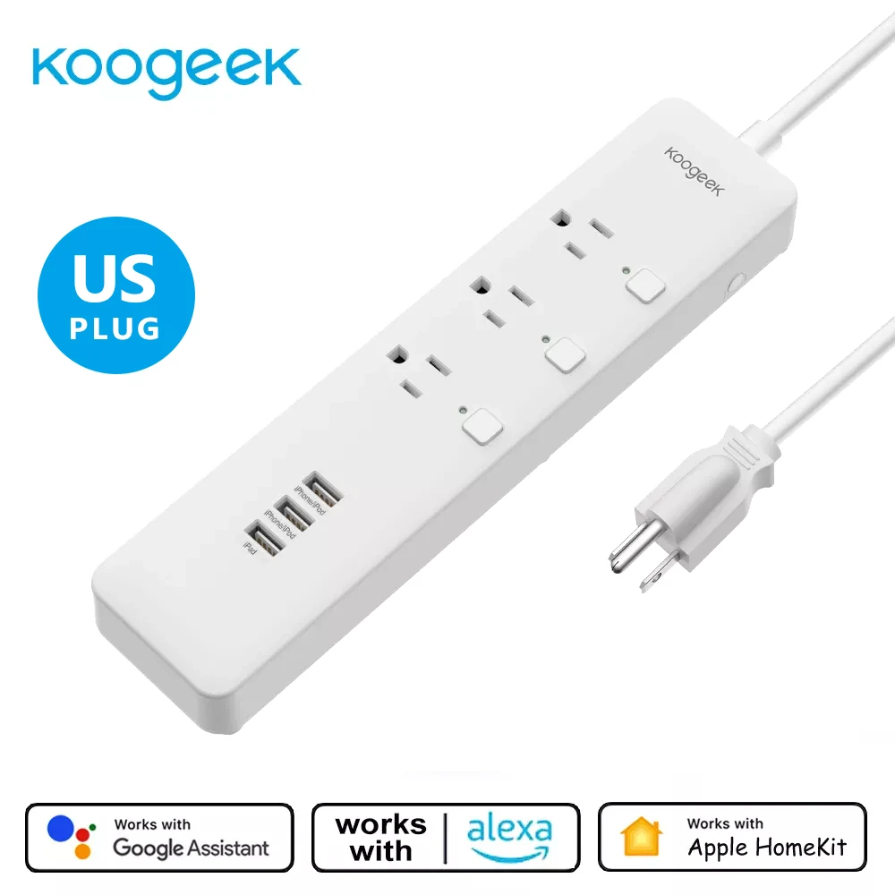 Умная светодиодная розетка Koogeek с 3 розетками Wi-Fi голосовое управление |