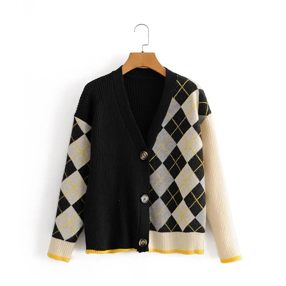 

Women's jacket coat 2020 spring autumn cardigan women's loose casual fashion color matching sweater V-neck knitted jacket women