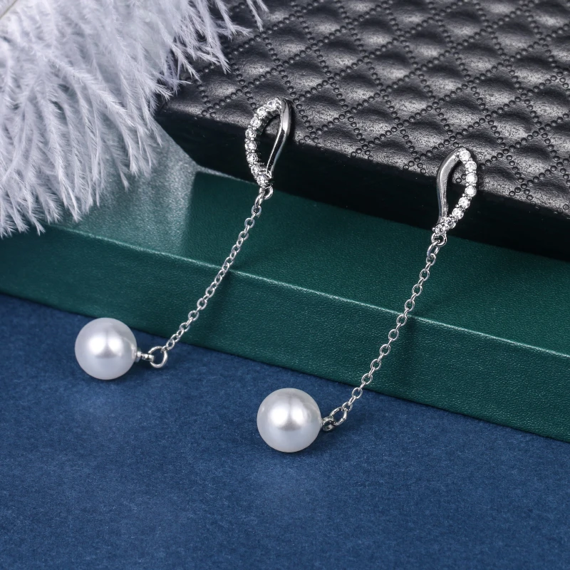 

baiduqiandu Simulated Pearl and Zirconia Crystal Long Drop Earrings for Women Bridal Wedding Jewelry