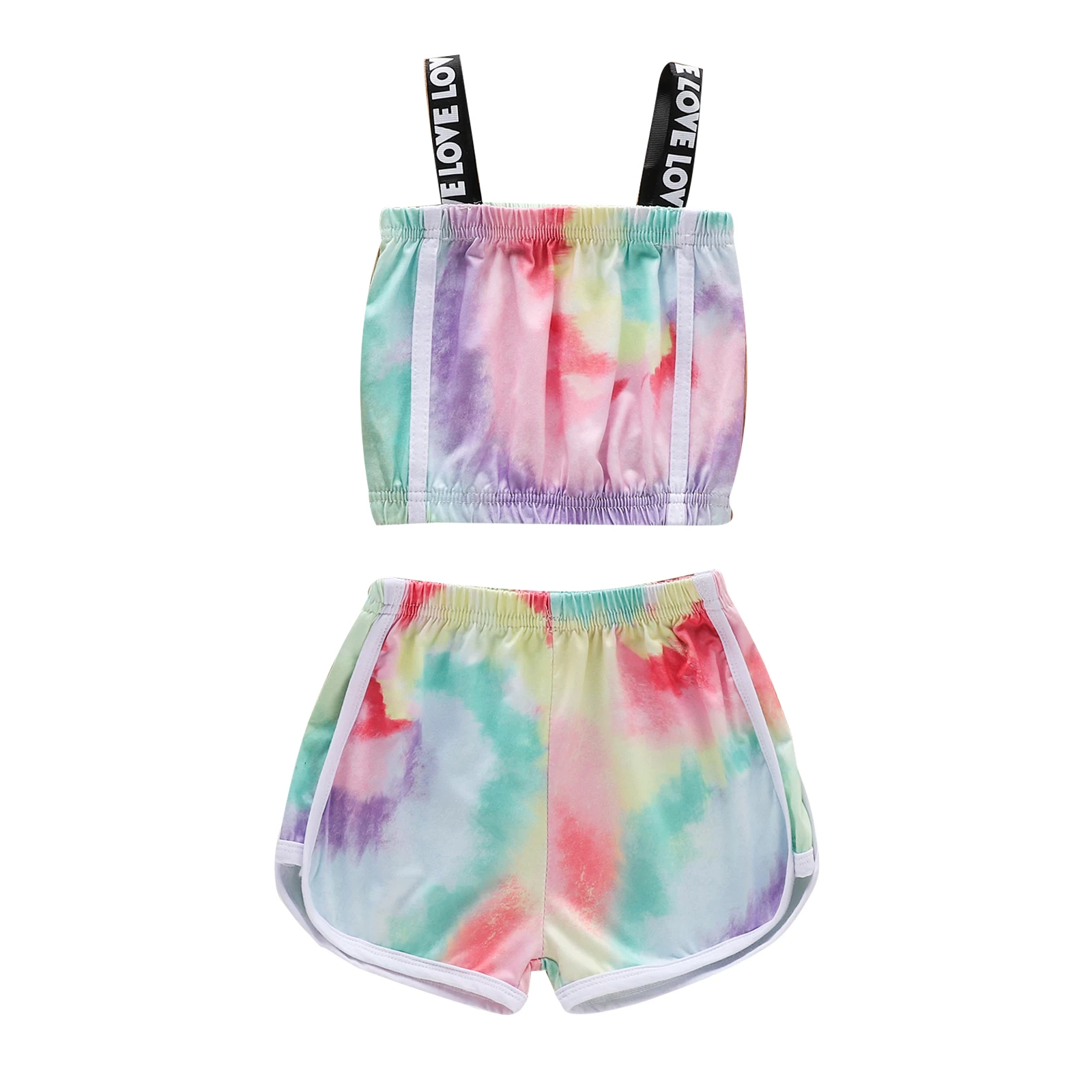 

Kids Girls Tie-Dye Printed Clothes Sets 2pcs Letter Sleeveless Vest Tops Shorts 1-6Y