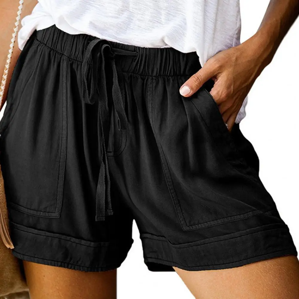 Women Shorts Drawstring Pockets Summer Loose Elastic Waist Shorts for Beach