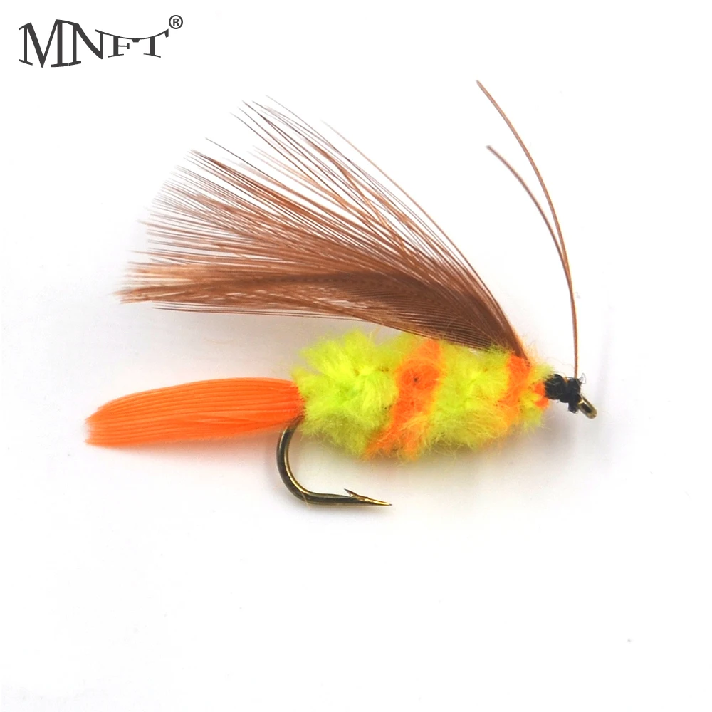 MNFT 10Pcs Yellow Orange Feather Wings Insects Body Nymph Lures Fly Hooks Fishing Flies Mayfly 10# | Спорт и развлечения