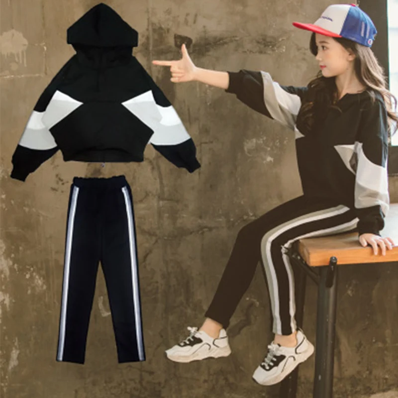 Kids Clothing Suit for Teen Girls Autumn Long-Sleeve Hooded Shirt Top Pants Children's Clothes Fashion Outfits 4-12 Years | Детская