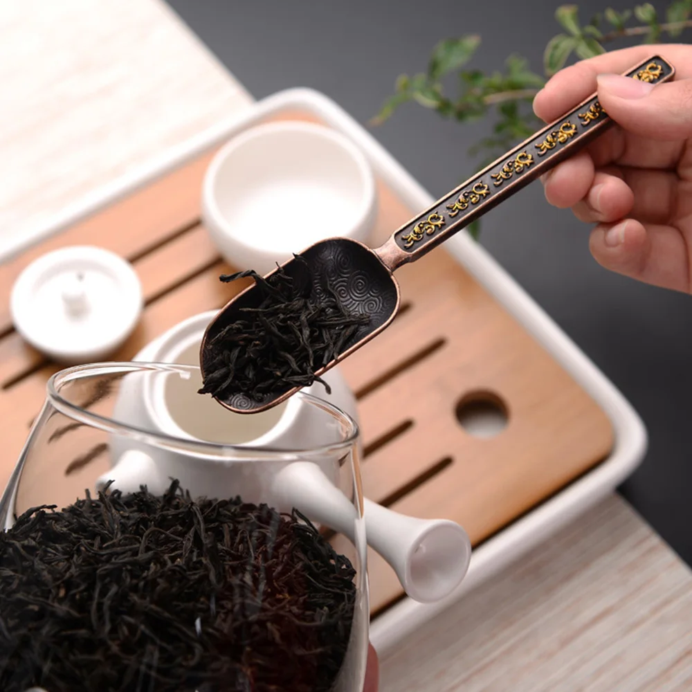 Китайские чайные листья ложки Ретро Медь Совок Ложка чайный лист Chooser держатель