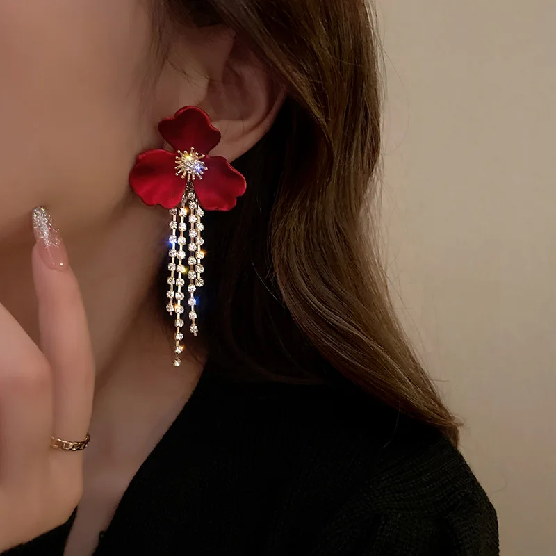 Женские серьги-подвески XIALUOKE элегантные вечерние с красными цветами и