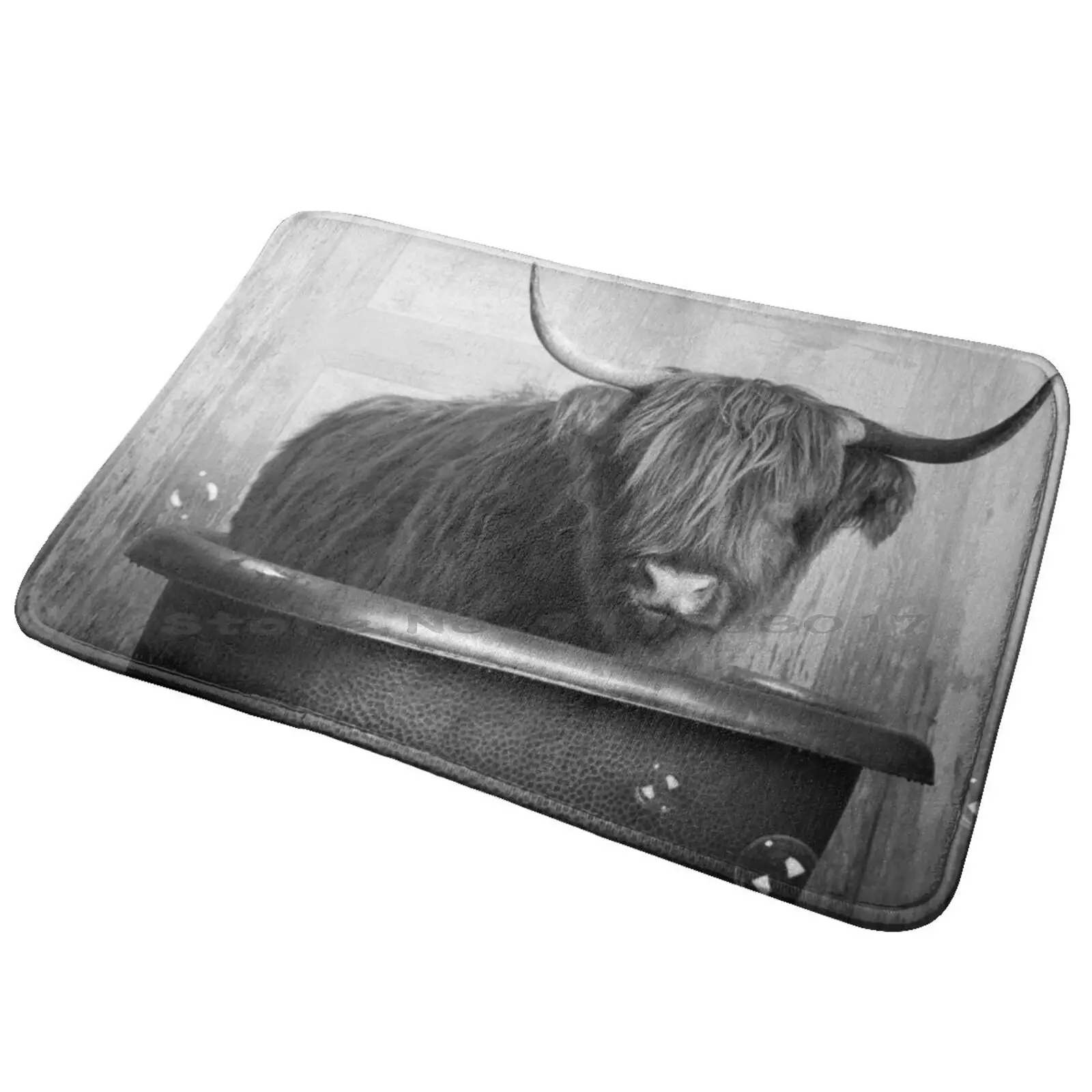 Highland Cow In The Bathtub Entrance Door Mat Bath Mat Rug Highland Cow Bull Bathroom Bathtub Clawfoot Shampoo Bath Time