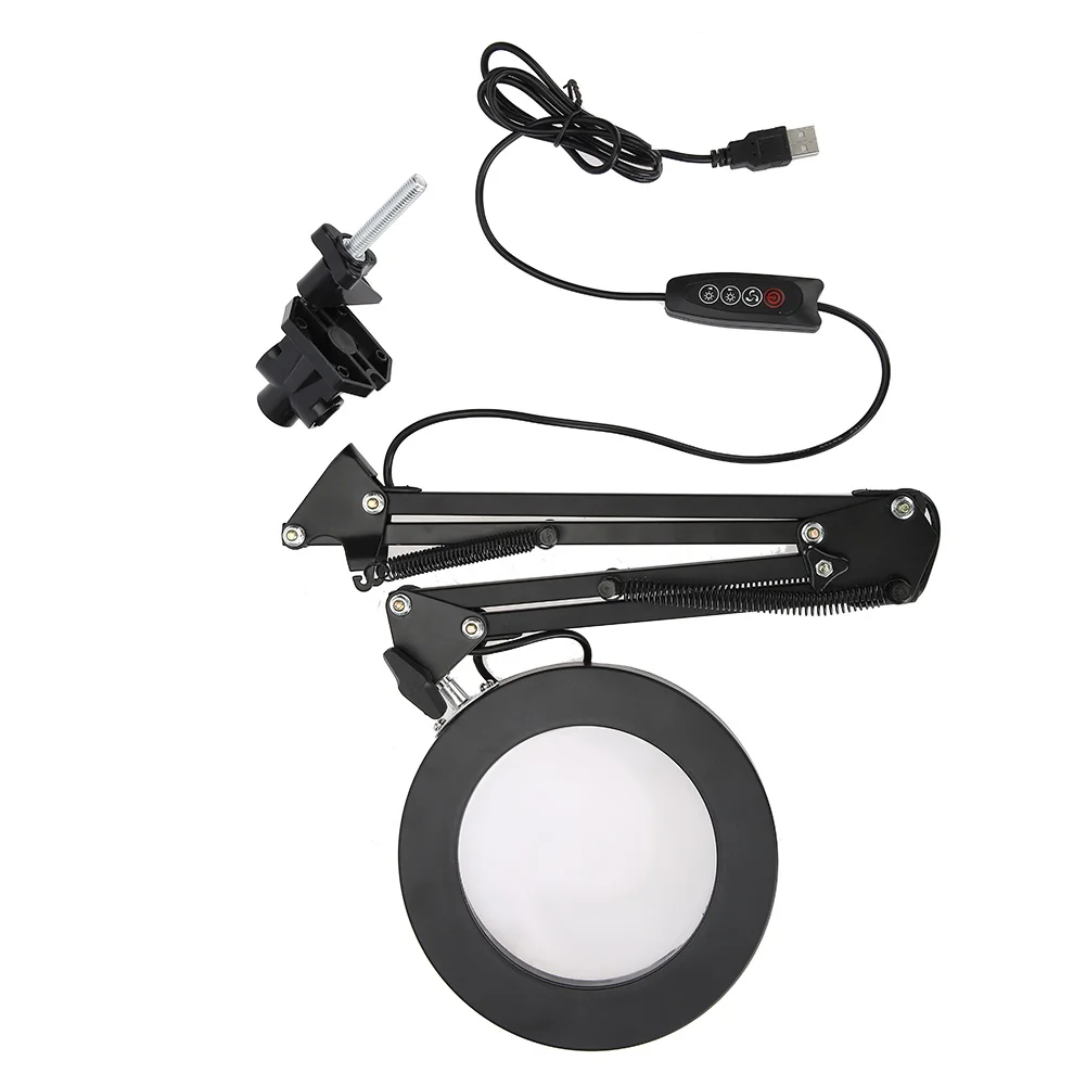 Foldable 8W USB LED Table Lamp Dimming Desk Reading Light with 5X Large Magnifying Glass Magnifier Nail Beauty | Красота и здоровье