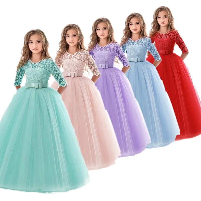 5-14 Years Kids Dress for Girls Wedding Tulle Lace Long Girl Elegant Princess Bridesmaid Party Formal Gown Teen | Детская одежда и