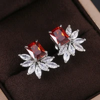 huitan luxury square with marquise cz stone women stud earrings for party 3 colors delicate gift dazzling ladys wedding jewelry