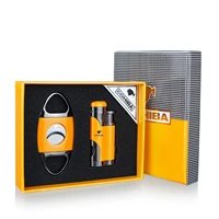 cigar lighter torch cutter set 2 jet flame gas cigar accessories tool butane cigarette with cigar punch for gift box
