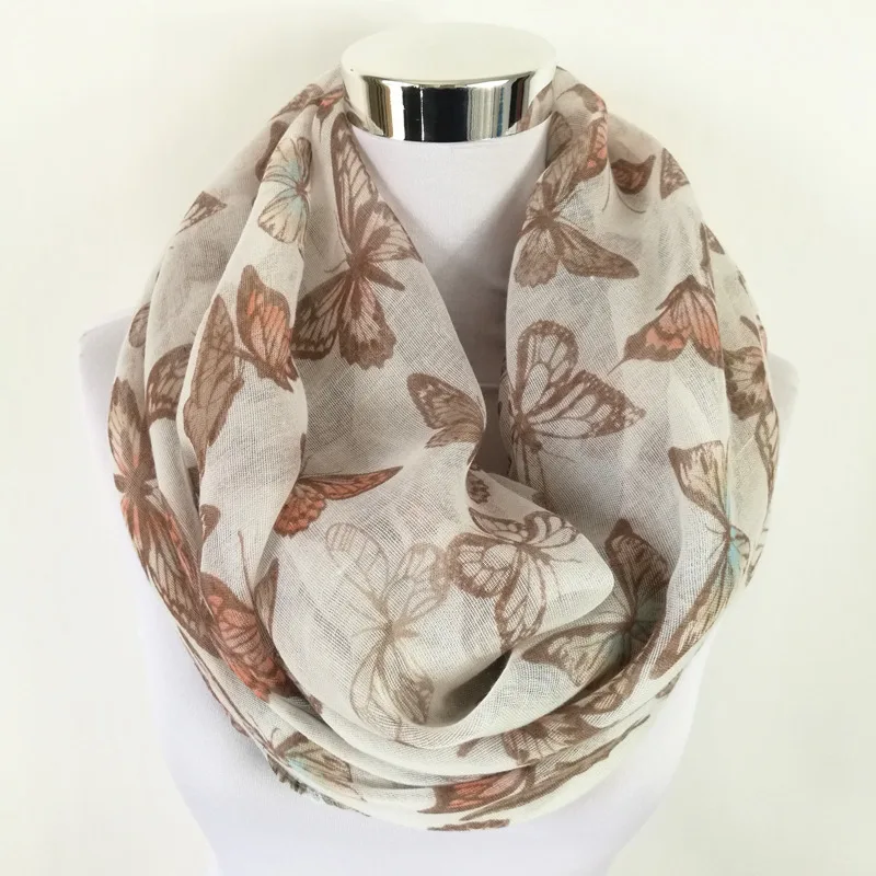 Infinity Beige Новинка, Модный женский Мягкий шарф-кольцо с принтом бабочки, хлопковые шарфы, шаль-палантин для шеи, весенне-осенние безграничные шарфы для женщин - Цвет: Infinity Beige