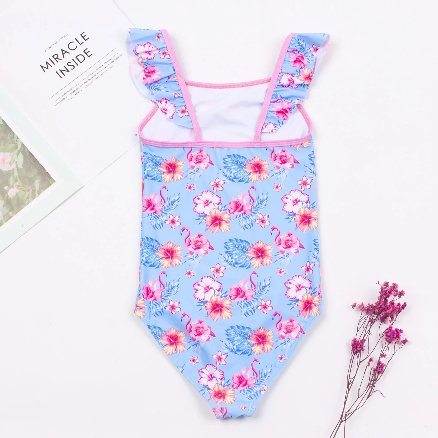 Детский слитный купальник с принтом фламинго для девочек оборкой 2020 детский