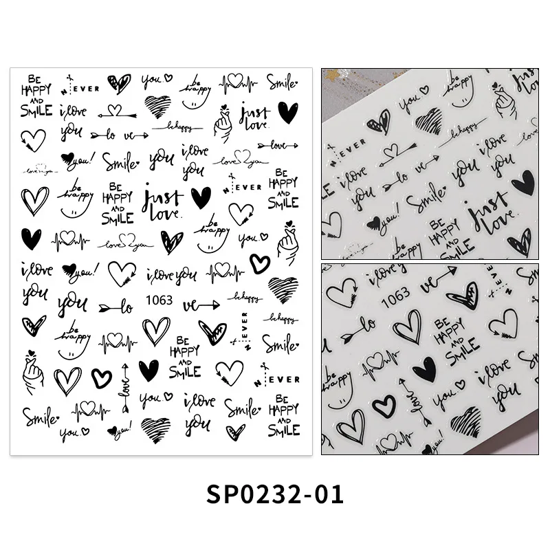 

1piece of Nail Art Sticker Geometric Love Flower Sexy Lips 3D Black and White Design Nail Art Adhesive Accessorie Decoration Hot