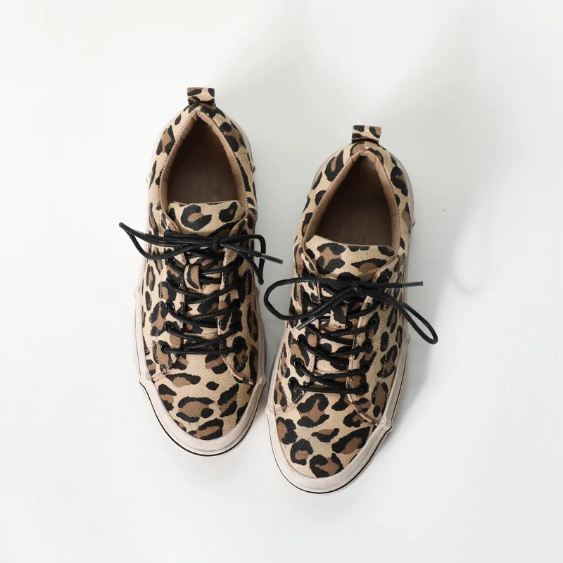 

Breathable Spring Autumn Women Platform Sneakers Leopard Print Women Vulcanize Shoes Lace Up Students Flat Canvas Shoes M4-15