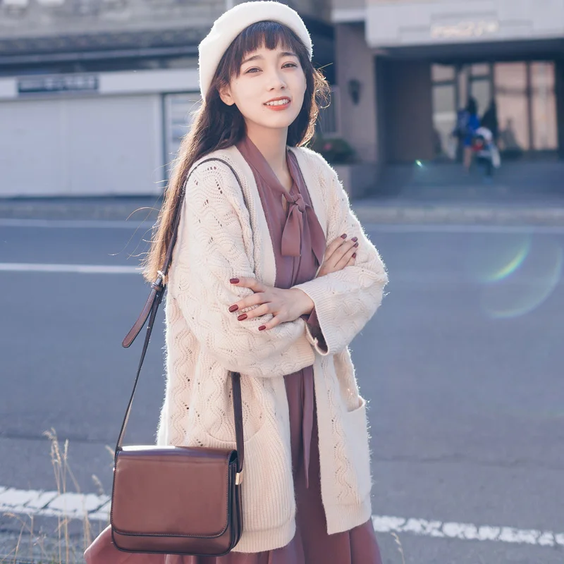 

Вязаный кардиган, женская Свободная верхняя одежда на весну и осень, новинка 2021, тонкая куртка, женский модный свитер средней длины, пальто