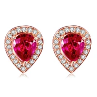 new sterling silver fashion romantic water drop blood ruby stud earrings 18k rose gold earrings wholesale for women fine jewelry