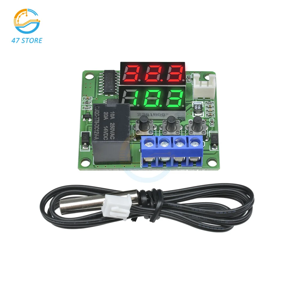 W1219 Dual LED Digital Thermostat Temperature Controller Relay Switch Control NTC Sensor Module DIY DC 12V Temperature Regulator