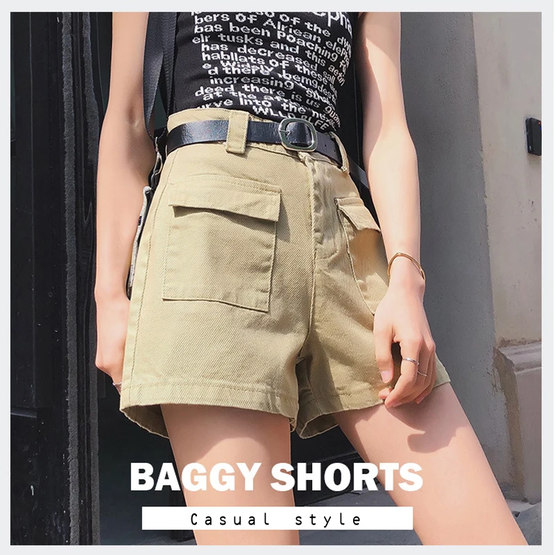 Шорты женские джинсовые с широкими штанинами повседневные штаны завышенной