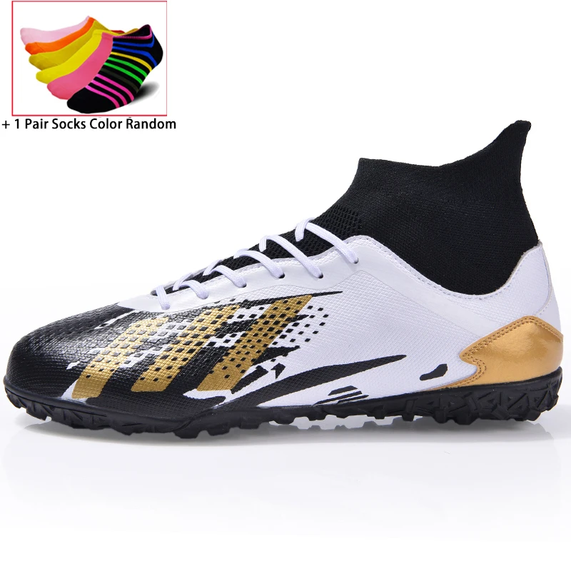 

Turf Black Men Soccer Shoes Kids Cleats Training Football Boots High Ankle Sport Chaussure Sneakers Size 35-45