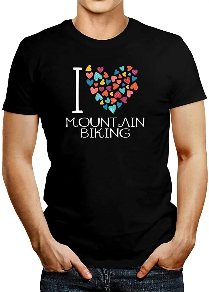 

I Love Mountain Biking Colorful Hearts T-Shirt New Arrivals Summer Cool Tee 2020 Breathable All Cotton Short Sleeve T Shirt