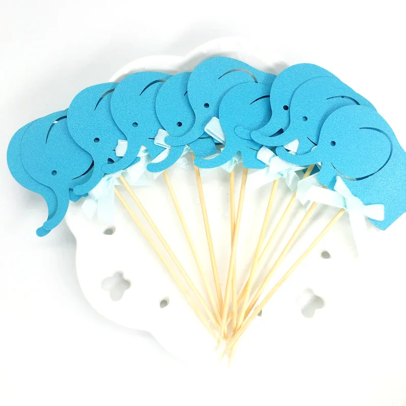 10 шт. милый синий розовый слон для капкейка-Baby Shower торт Топпер для вечерние украшения торта на день рождения - Цвет: Небесно-голубой